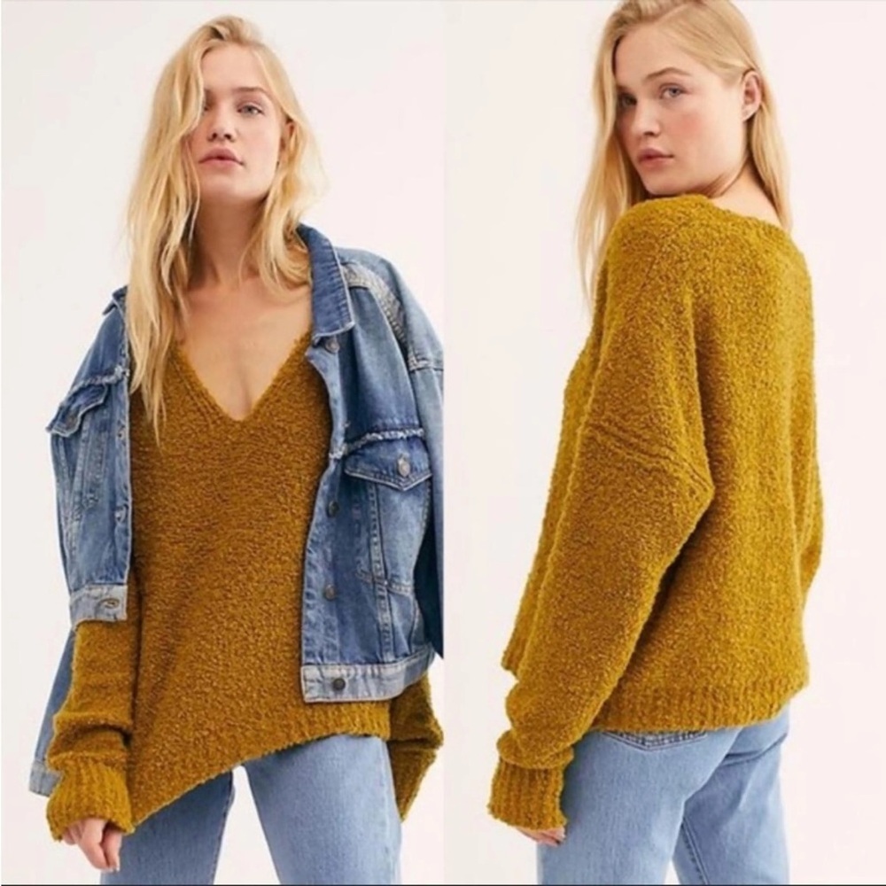 Free People Oversized Shag Sweater Golden Moss Finders Keepers  Size Small S